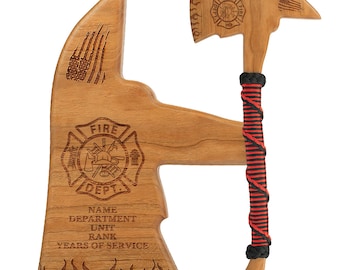 Firefighter Gift Axe - Personalized Cherry Wood Laser Engraved - Fireman Award