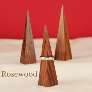 Jewelry Stand Pyramid Bridal Ring Holder Vanity Accessory Storage For Her Wedding Band Stand For Him Handcrafted Wood Design Organizer Gift Rosewood