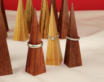 Jewelry Stand Pyramid Bridal Ring Holder Vanity Accessory Storage For Her Wedding Band Stand For Him Handcrafted Wood Design Organizer Gift