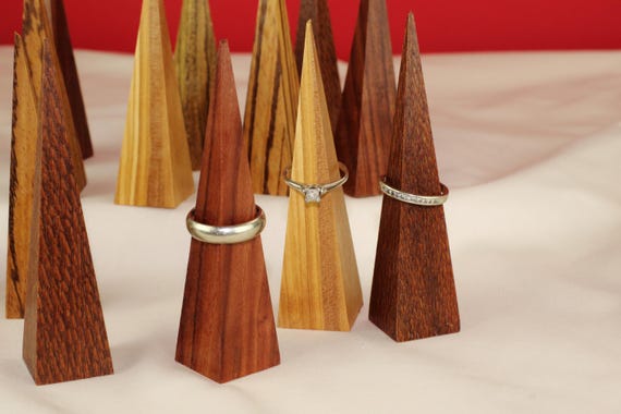Jewelry Stand Pyramid Bridal Ring Holder Vanity Accessory Storage For Her Wedding Band Stand For Him Handcrafted Wood Design Organizer Gift