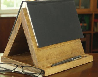 Wooden Book Stand Desk Organizer Reading Station Elegant Design Minimalist Style Home Office Storage Solution Tablet Holder Kitchen Cookbook