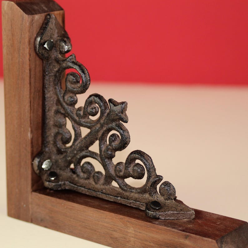 Professional Library Bookends Cast Iron Construction Black Metal Design Victorian Scroll Pattern Premium Walnut Base Elegant Office Organization Classic Book Support Vintage Inspired Accent Beautiful Home Essential Display Collection
