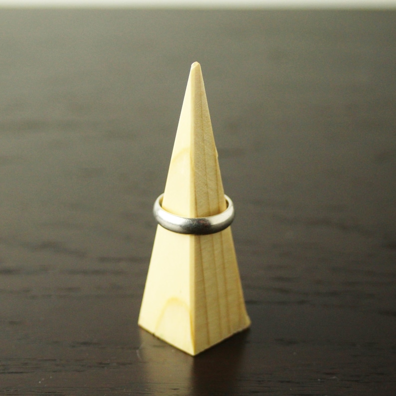 Modern Storage Solution Triangle Display Stand Handcrafted Wood Ring Holder Wedding Ring Display Minimalist Vanity Accessory Natural Finish Geometric Design Beautiful Handmade Piece Perfect Gift Item Modern