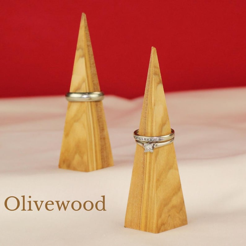 Wedding Ring Display Stand Handcrafted Wood Design Triangle Shape Holder Walnut Construction Modern Jewelry Storage Solution Minimalist Vanity Accessory Wedding Ring Display Beautiful Wedding Gift Essential Clear Lacquer Finish Natural Wood