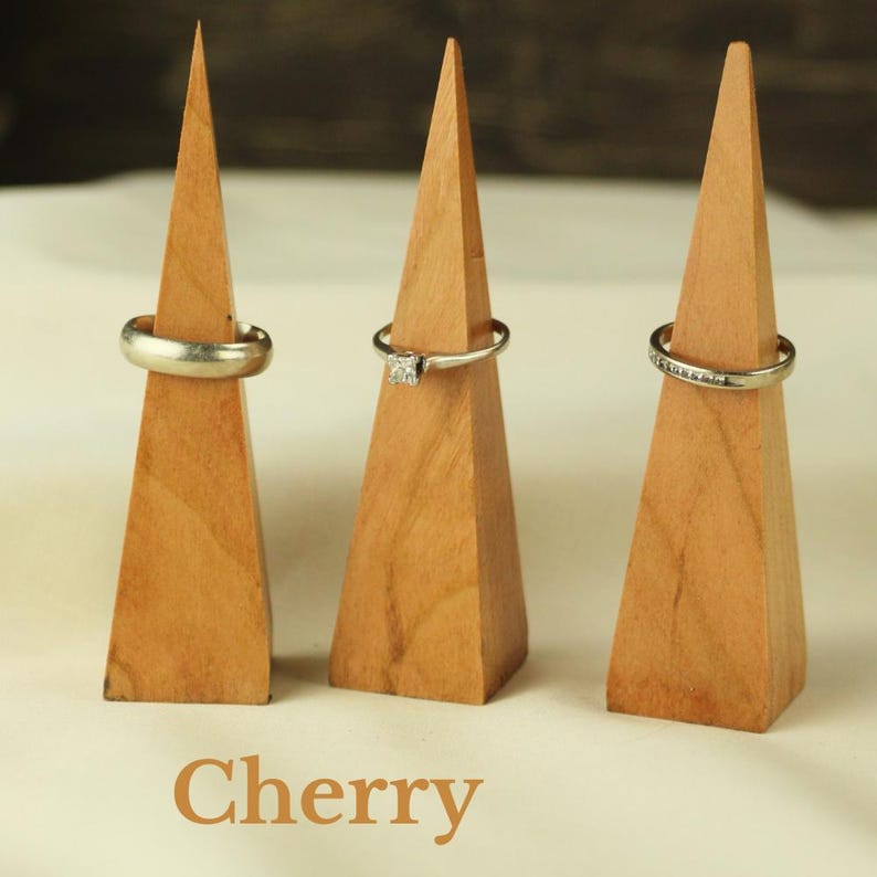 Handcrafted Wood Ring Holder Triangle Display Stand Modern Jewelry Storage Minimalist Vanity Organizer Wedding Ring Display Premium Quality Construction Natural Wood Finish Geometric Design Beautiful Handmade Piece Perfect Gift Solution