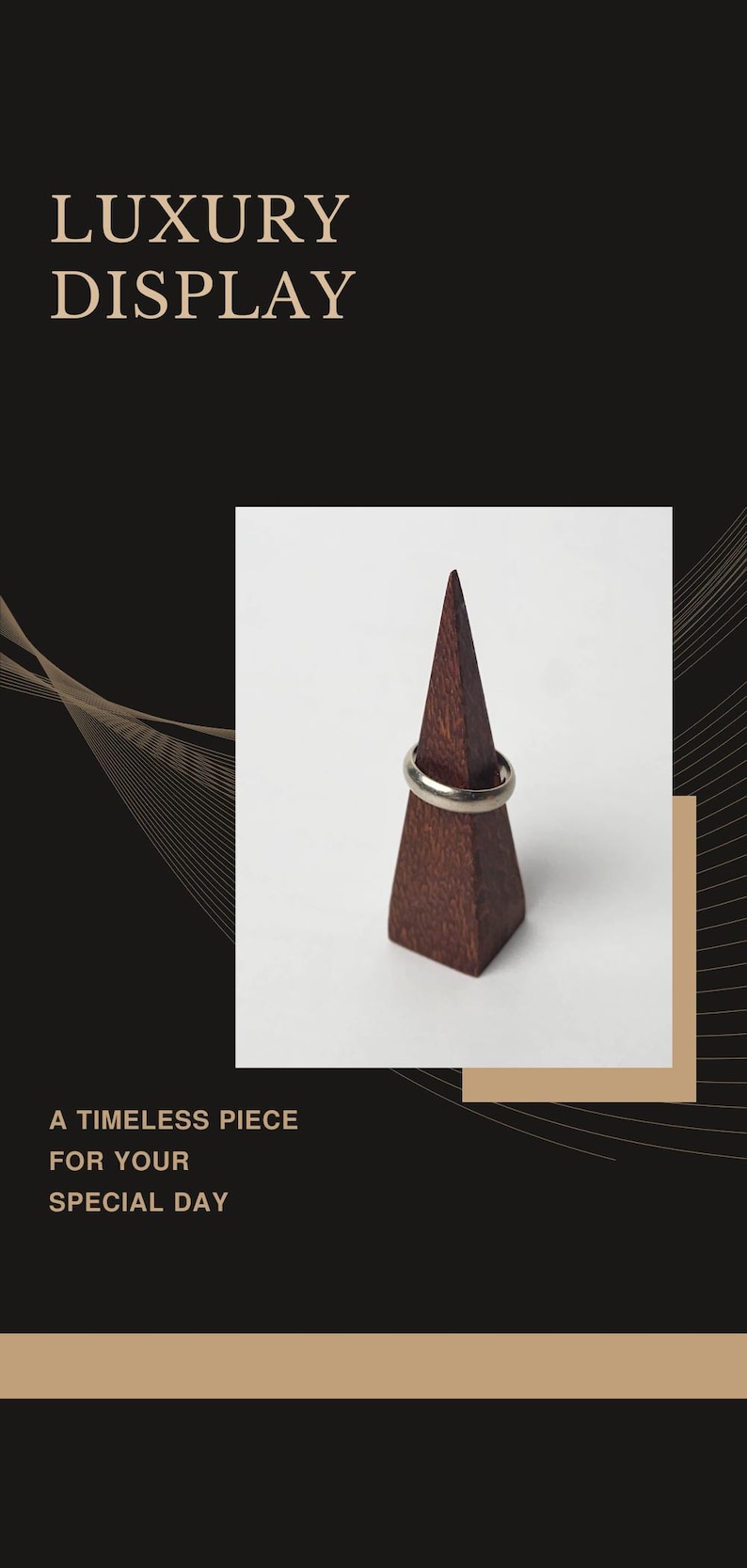 Minimalist Wedding Ring Display Triangle Stand Modern Ring Display Handcrafted Jewelry Holder Wedding Storage Solution Vanity Accessory Natural Finish Geometric Design Beautiful Handmade Piece Perfect Gift Item Modern Home Essential