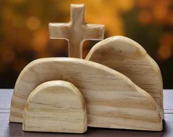 Empty Tomb Resurrection Scene Wooden Easter Display He Is Risen Christian Holy Week Centerpiece Religious Easter Table Decor Pastor Gift