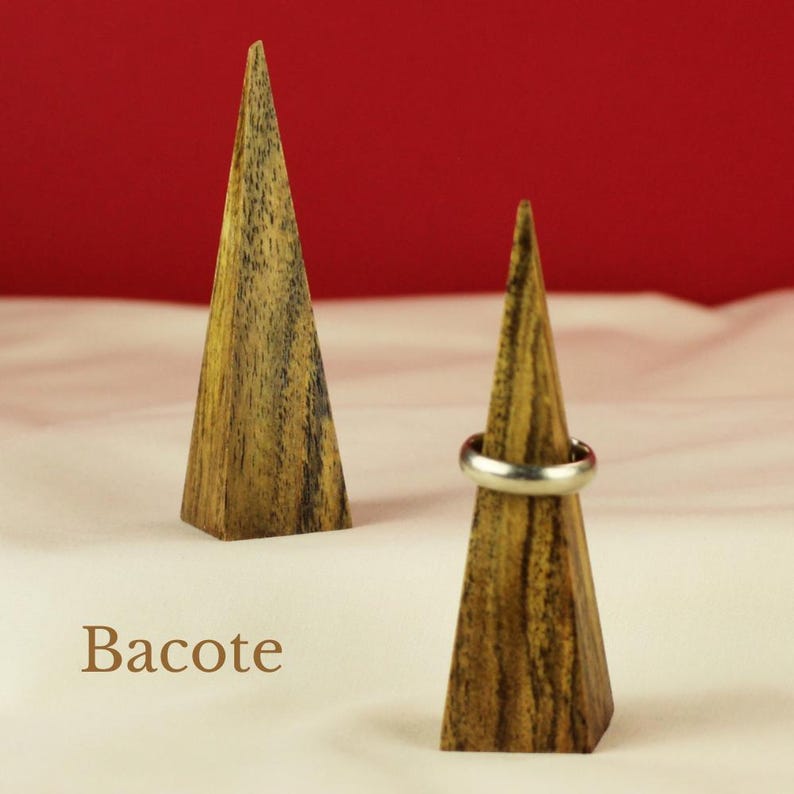 Handmade Wooden Ring Holder Wedding Ring Display Stand Geometric Triangle Design Natural Walnut Wood Modern Jewelry Storage Solution Minimalist Bedroom Organizer Clear Lacquer Finish Handcrafted Wedding Gift Premium Quality Construction