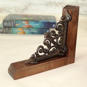 Victorian Design Bookends Cast Iron Construction Premium Walnut Base Black Metal Scrollwork Pattern Classic Library Organization Professional Office Display Elegant Book Support Vintage Style Accent Home Office Essential Beautiful Shelf