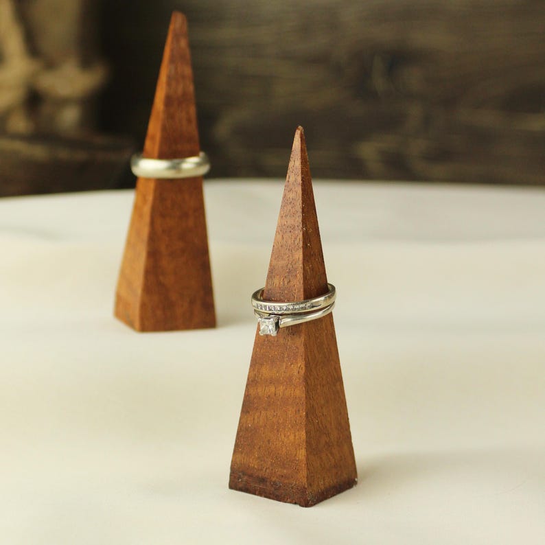 Minimalist Triangle Stand Wooden Ring Display Handcrafted Jewelry Holder Modern Vanity Storage Wedding Ring Organizer Premium Wood Construction Natural Finish Geometric Shape Design Beautiful Handmade Piece Perfect Gift Solution Modern Home