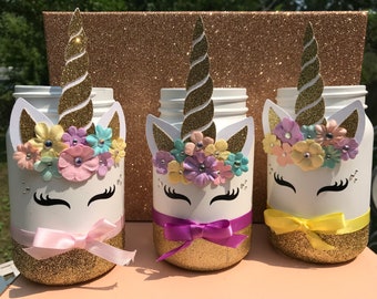 Unicorn jars, Unicorn party centerpieces, Unicorn decor,  unicorn glass storage jar, unicorn gift, unicorn mason jar