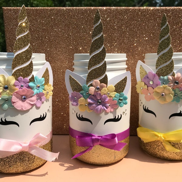 Unicorn jars, Unicorn party centerpieces, Unicorn decor,  unicorn glass storage jar, unicorn gift, unicorn mason jar