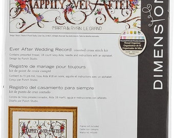 Cross Stitch Kit 'Ever After Wedding Record' with Embroidery Floss, Fabric, and Needle - DIY Craft Set for Beginners and Experts