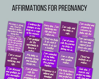 Purple Pregnancy Affirmations, joyful pregnancy, calming meditation, birth cards, expecting mom gift, new mom, set of cards, printable