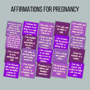 Affirmations de grossesse violettes, grossesse joyeuse, méditation apaisante, cartes de naissance, cadeau pour maman enceinte, nouvelle maman, jeu de cartes, imprimable