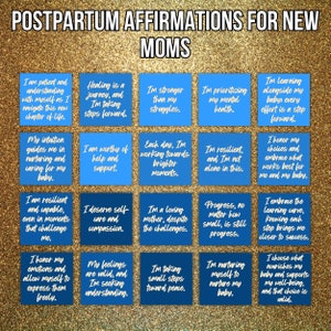 Blue Postpartum Affirmations for new moms, motherhood affirmation cards, mum gift postpartum, expecting mom gift, positive postpartum quotes image 1