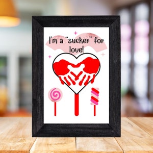 Valentines day handprint craft, lollipop handprint art, valentine footprint keepsake, baby handprint, diy valentines day craft,preschool art