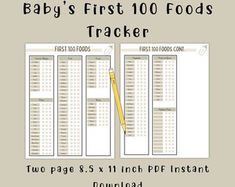 Neutral First 100 Foods Checklist Tracker, newborn eating, baby food checklist, 100 foods before 1,baby food diary,blw checklist,blw tracker
