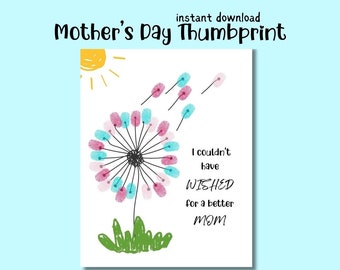 Mother's Day Thumbprint flower,couldn't have wished for,dandelion fingerprint craft,mom fingerprint art,mother's day wish,flower handprint