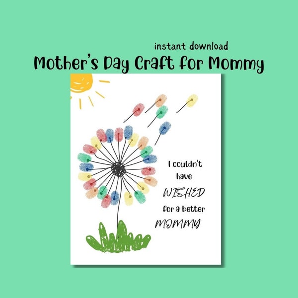 Mother's Day thumbprint craft for mommy,mommy handprint art,mom fingerprint,dandelion fingerprint,mothers day gift for mommy,mommy birthday