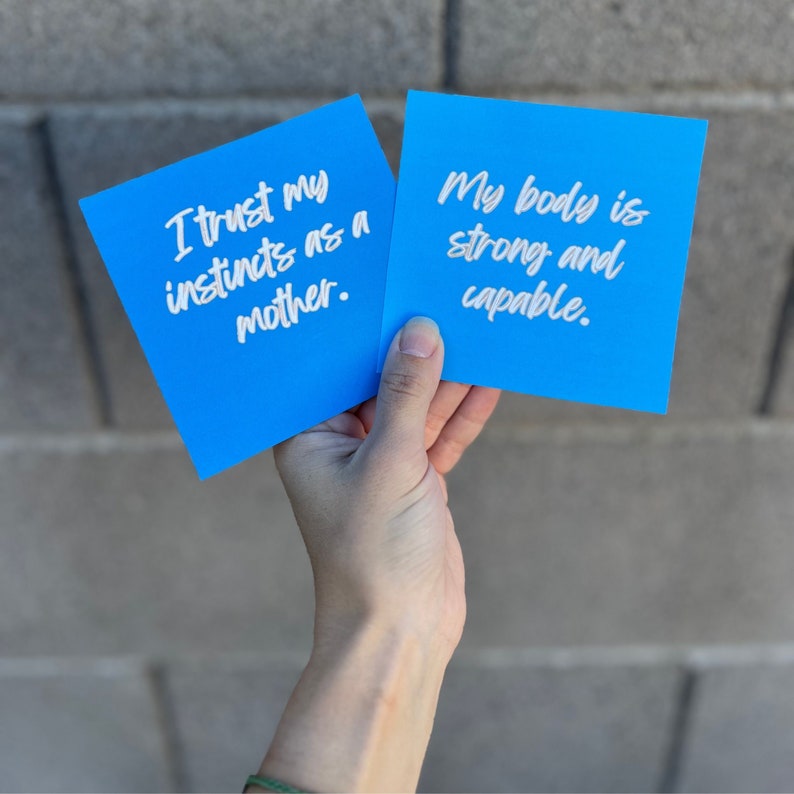 Blue Postpartum Affirmations for new moms, motherhood affirmation cards, mum gift postpartum, expecting mom gift, positive postpartum quotes image 10