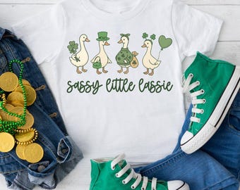 Sassy little lassie toddler png,sassy little lassy png toddler,st patricks goose,lucky goose sweater,sassy goose,girly st patricks shirt png