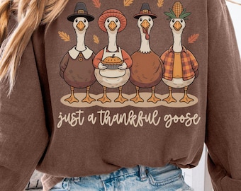 Pacchetto di PNG "Just a grateful goose", oca pellegrina, oca sciocca e riconoscente, PNG "friendsgiving", magliette per il giorno del Ringraziamento in famiglia, magliette abbinate per il Ringraziamento, PNG