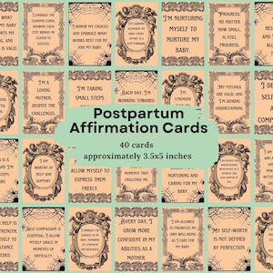 Affirmations post-partum victoriennes, ensemble de 40, gothique de grossesse, imprimé gothique, cartes de maternité, préparation post-partum, quatrième trimestre, numérique