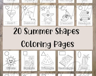Summer shapes coloring pages,shape recognition,shape worksheets,shape coloring,funny shapes,early education coloring,quiet time activity,diy