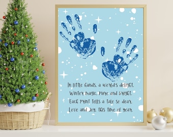 Weihnachten Handabdruck Fußabdruck Kunst, Geschenk für Oma und Opa, Vorschul Gedicht Andenken, Weihnachtsgeschenke für Eltern, Winter Kleinkind Aktivität