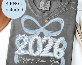 Preppy blue new years png bundle,2026 new years png,2026 new years eve,grandmillenial aesthetics,blue checkers png,coquette new years 2026