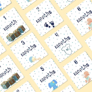 Cartes mémoire de bébé, ensemble d'étapes mensuelles de garçon, première année de bébé, étape importante de mois de bébé, accessoires photo, étape importante imprimable, cartes photo, numériques