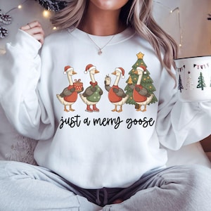 Pacchetto di PNG "Just a Merry Goose", maglione natalizio con oca, oca pattinatrice sul ghiaccio, maglietta con oca di Babbo Natale, oca dell'albero di Natale, oca natalizia, PNG con oca invernale
