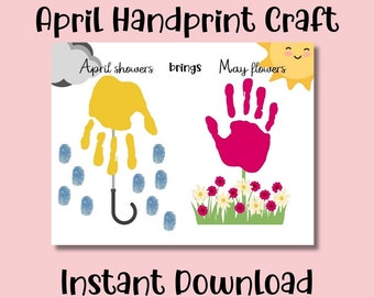 Handabdruck Fingerabdruck Aprilschauer,April Duschen bringen Mai Blumen Handwerk,Frühling Handabdruck,Blumen Handabdruck,Mai Handabdruck