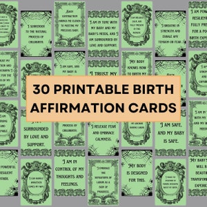 Juego de tarjetas victorianas de afirmación de nacimiento, estilo gótico de embarazo, tarjeta digital de afirmación para mamá, mamá y bebé, parto radiante, hipnoparto, imprimible