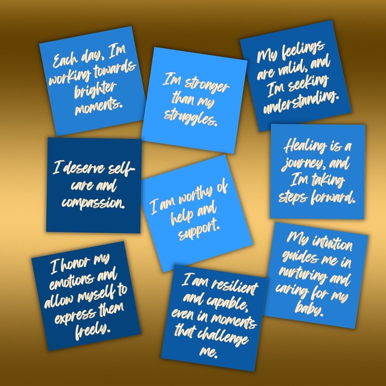 Blue Postpartum Affirmations for new moms, motherhood affirmation cards, mum gift postpartum, expecting mom gift, positive postpartum quotes image 5