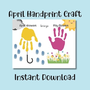 April Showers Brings May Flowers Spring Handprint Craft,thumbprint art,spring handprint,May flower handprint,spring fingerprint craft, diy