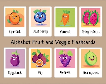 Alphabet Fruit and Veggie Flashcards,fruit flashcards,vegetable flashcards,abc flashcards,26 alphabet cards,printable,homeschooler,prek prep