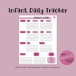 Roze baby dagelijks logboek, dagelijkse tracker voor baby's, pasgeboren dagboekgrafiek, verzorgerlogboek, pasgeboren zorglogboek, babyactiviteit, babychecklist, babylogboek