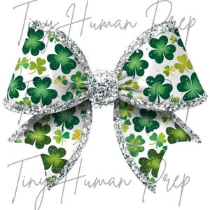 Coquette noeud trèfle de la Saint-Patrick, grosses paillettes argentées, coquette trèfle, coquette noeud trèfle, trèfle disco, saison de la chance, coquette tendance