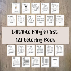 Editable Baby's First 123 Book,baby Shower Coloring Book,baby First ...