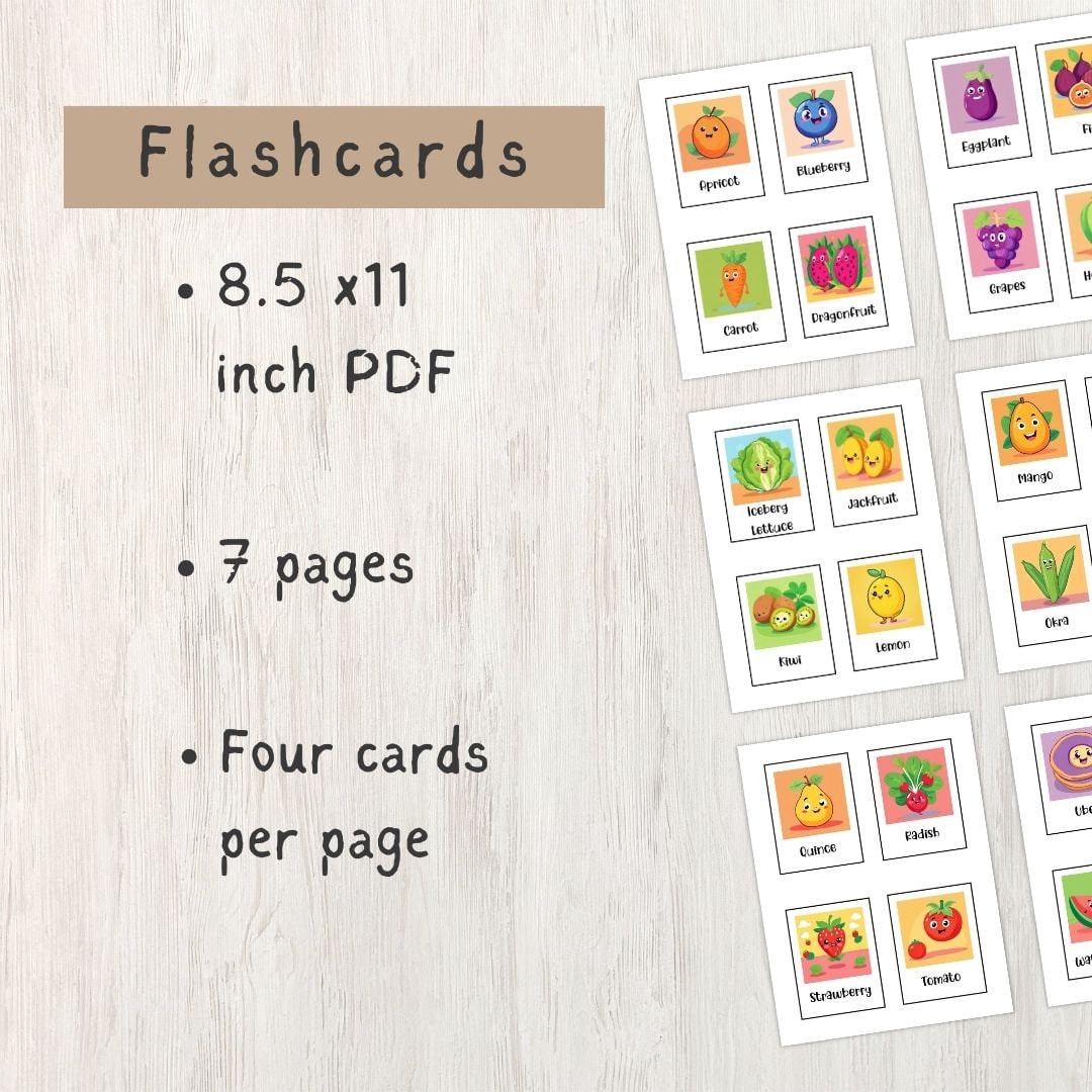 Alphabet Fruit and Veggie Flashcards,fruit Flashcards,vegetable ...