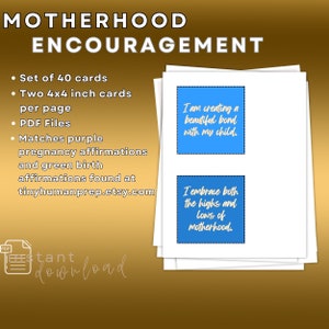 Blue Postpartum Affirmations for new moms, motherhood affirmation cards, mum gift postpartum, expecting mom gift, positive postpartum quotes image 4