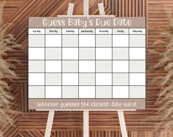 Neutral due date calendar baby shower game,minimalist due date,birthdate calendar,baby sprinkle baby prediction game,pregnancy due date game