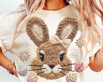 Faux yarn girly easter bunny png,latch hook easter bunny png,coquette rabbit png,faux yarn easter png,yarn easter eggs,girl easter bunny png