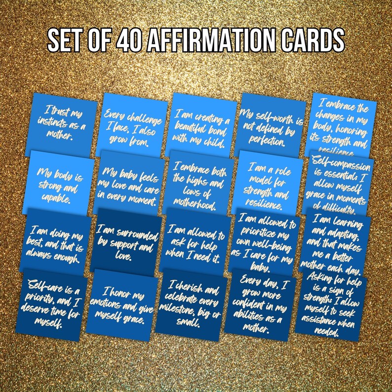 Blue Postpartum Affirmations for new moms, motherhood affirmation cards, mum gift postpartum, expecting mom gift, positive postpartum quotes image 2