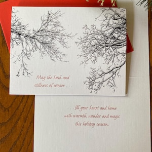 Snowy Winter Trees Holiday Cards| Linen Finish | Boxed Set of 8 w/Inside Message
