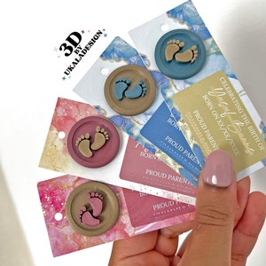 Cachet d'impression auto-adhésif Pieds de bébé - Comme un tampon de cire, pour enveloppes bicolores Fête de naissance, Étiquettes cadeaux, Faire-part Nouvelle empreinte
