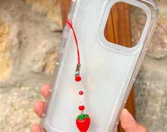 Strawberry Beaded Phone Charm