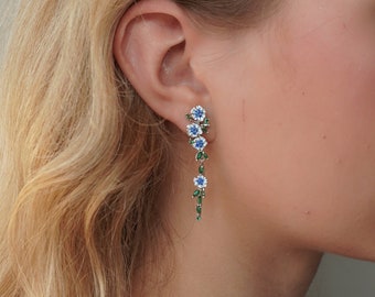 Blue Lily Flower Earring, Wedding Flower Earring, Mother's day gift, Floral Jewelry, Dangle Blue Flower Earring, Gift for mom